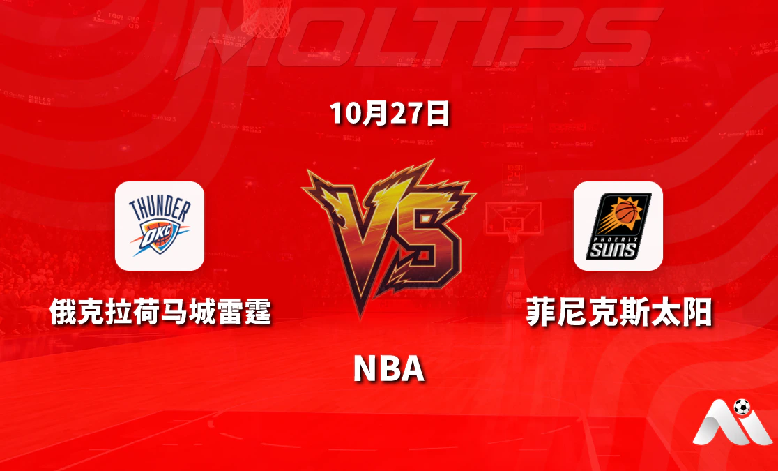 俄克拉荷马城雷霆对阵菲尼克斯太阳 NBA 赛前分析:主场让分与大小分走势解读封面图